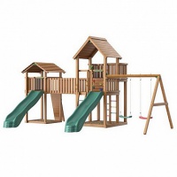 детский городок jungle gym jungle palace + jungle cottage + bridge link (жесткий мост) + swing + roc