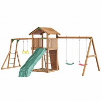 детский городок jungle gym jungle cottage + swing module xtra+rock + рукоход с гимнастическими кольц